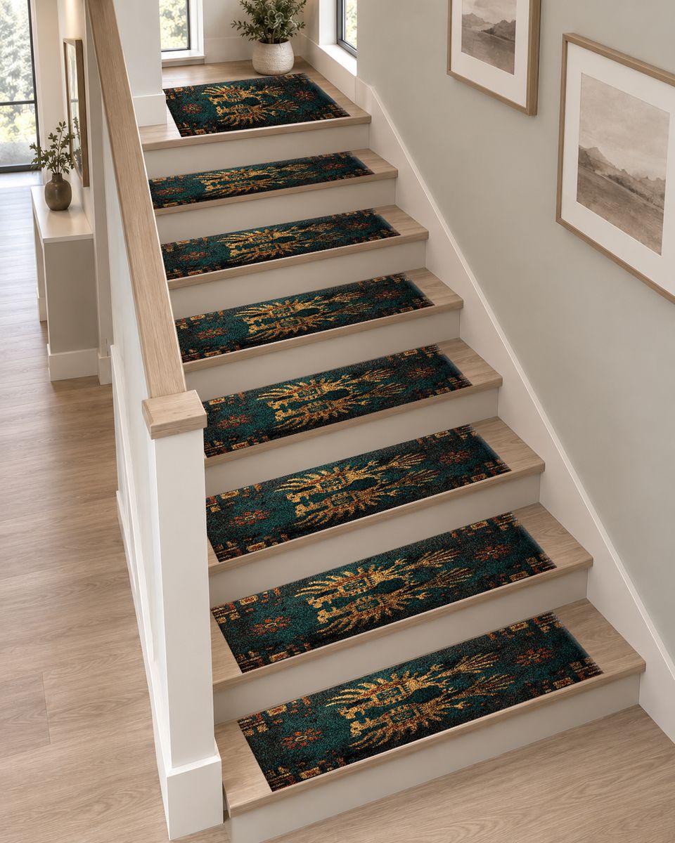 Dark Teal Double Eagle Crest non-slip stair mat