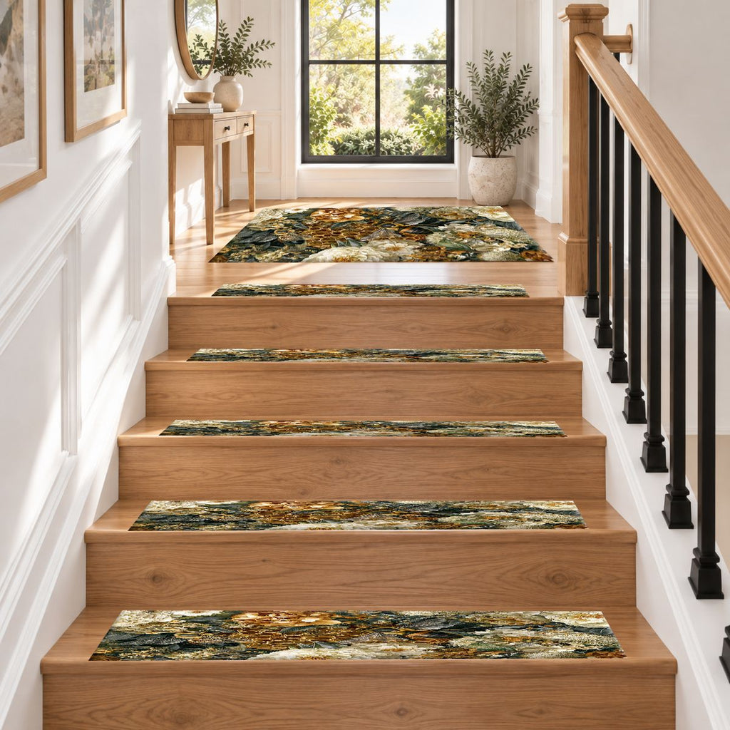 Gold Peony and Honeycomb non-slip stair mat