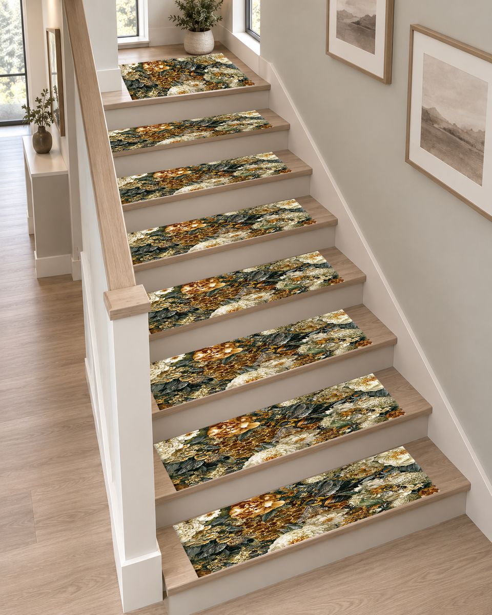 Gold Peony and Honeycomb non-slip stair mat