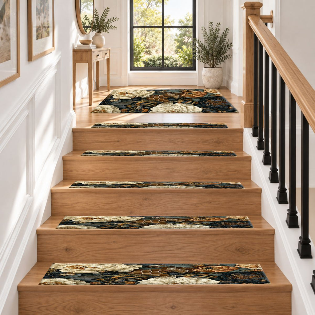 Peony Honeycomb Floral Dark non-slip stair mat