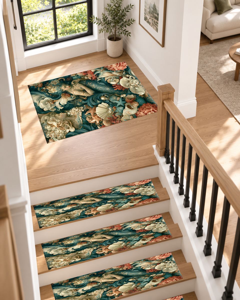 Mermaid and Seashell Floral non-slip stair mat