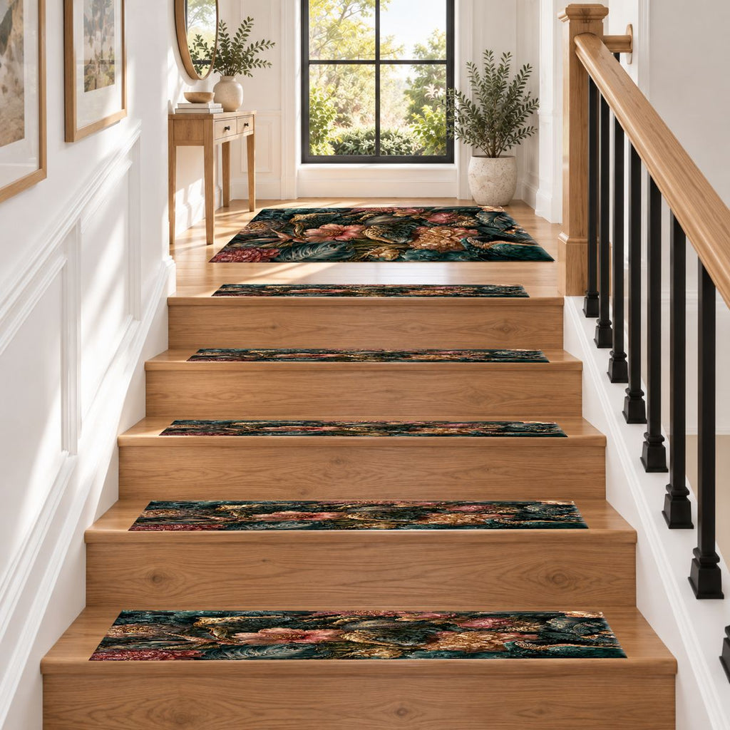 Leopards in Dark Floral Jungle non-slip stair mat