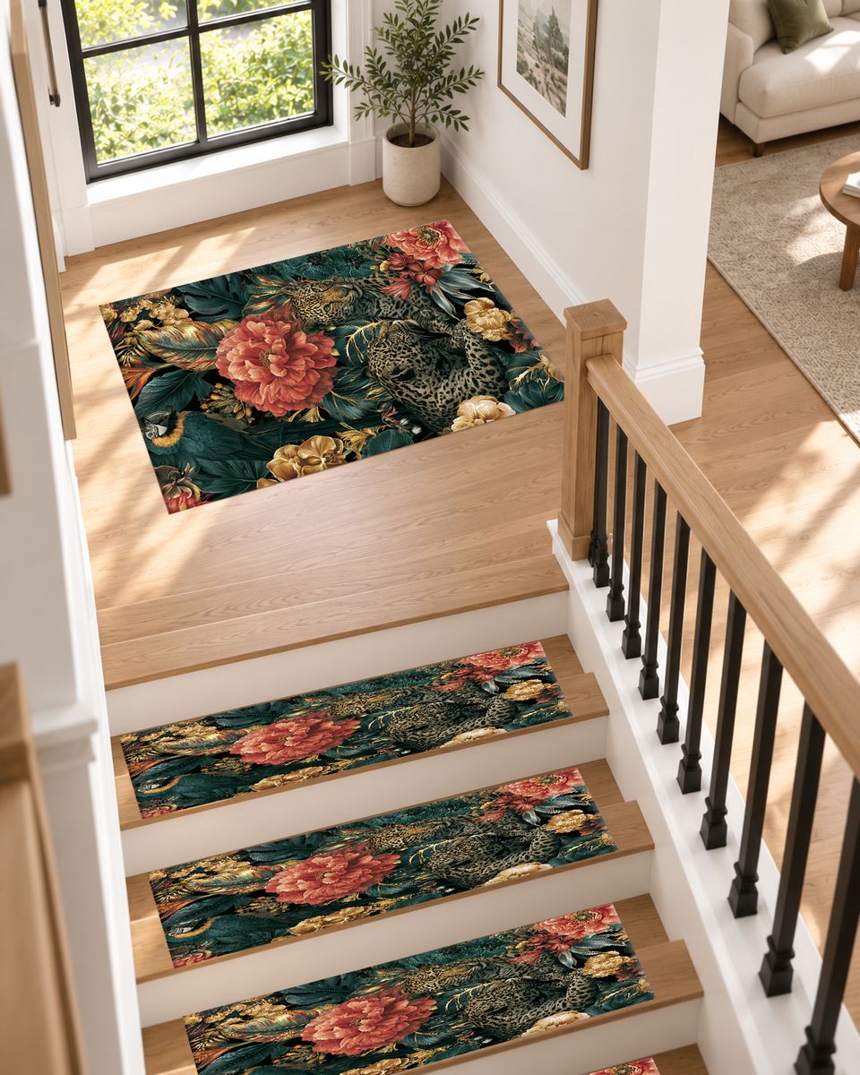Hidden Leopard Pink Peony Garden non-slip stair mat