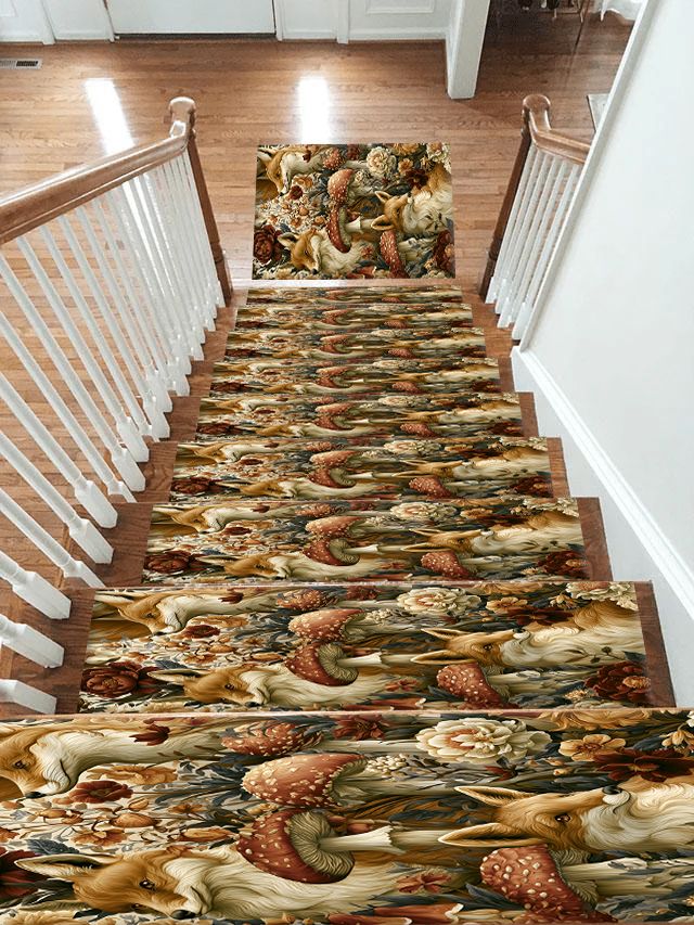 Fox and Mushroom Forest non-slip stair mat
