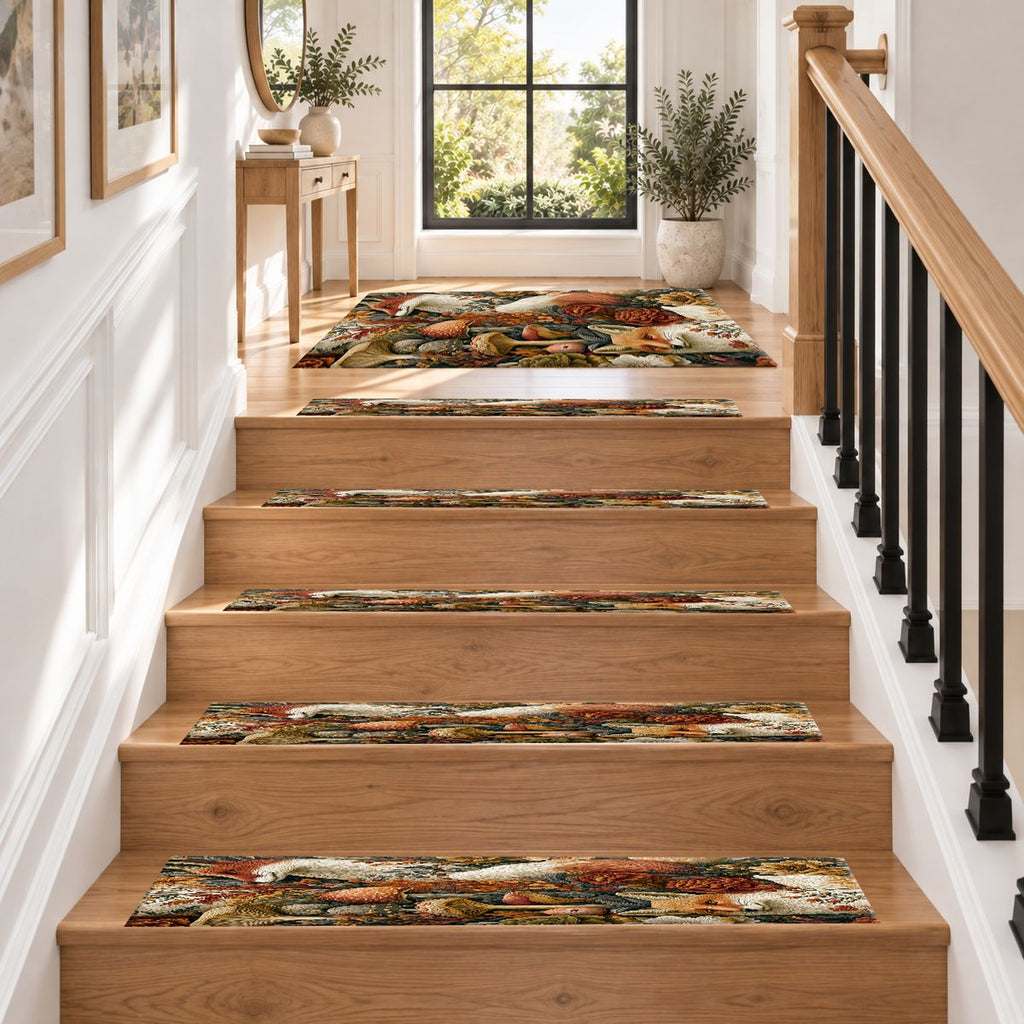 Red Fox Woodland Mushrooms non-slip stair mat