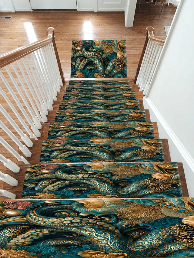 Teal Octopus Tentacle Swirl non-slip stair mat