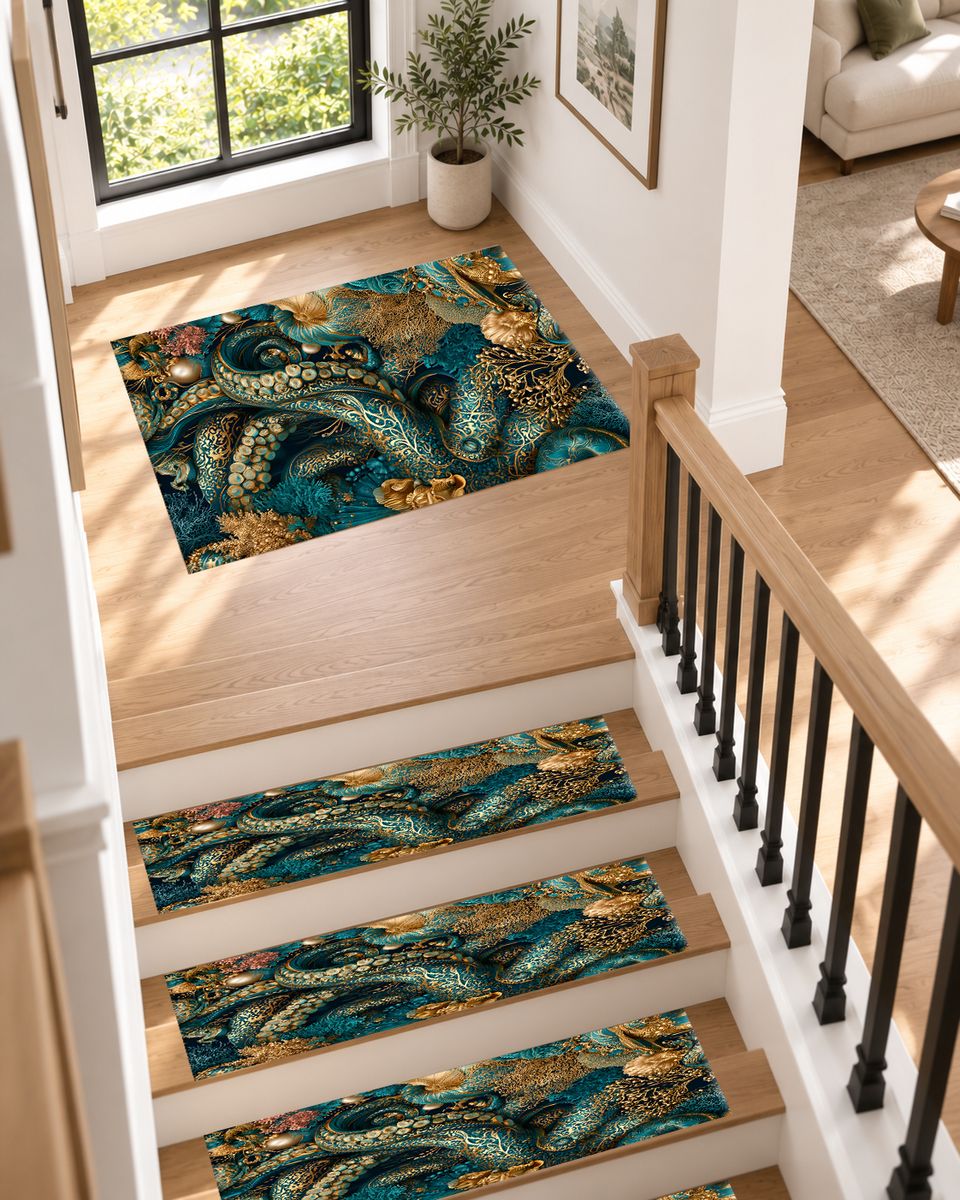 Teal Octopus Tentacle Swirl non-slip stair mat