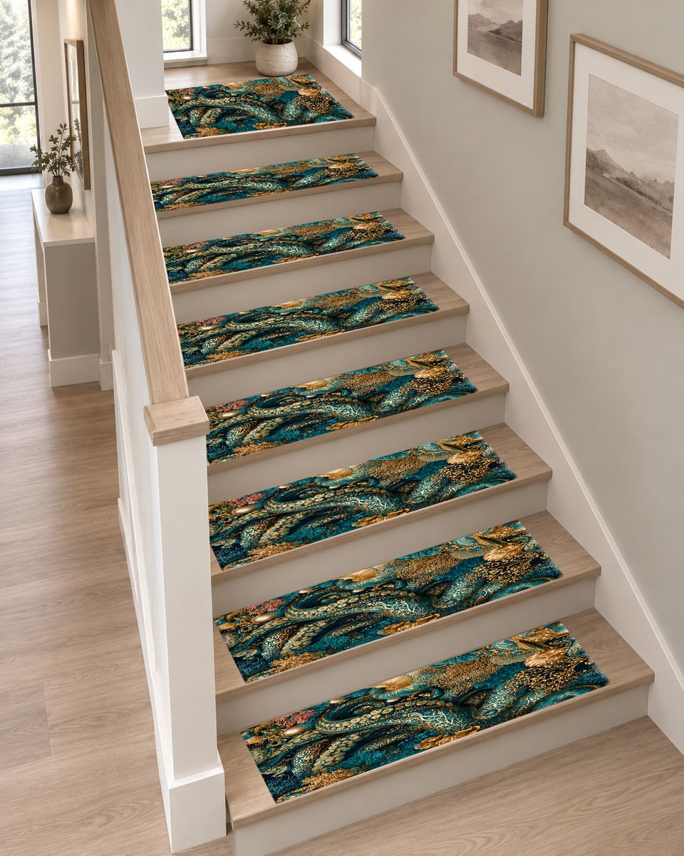 Teal Octopus Tentacle Swirl non-slip stair mat