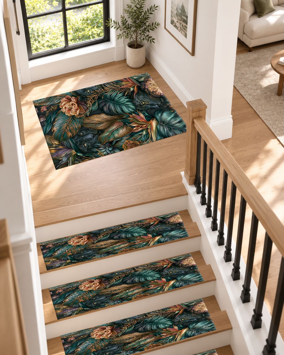 Dark Tropical Panther Jungle non-slip stair mat