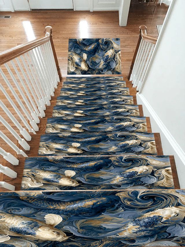 Navy Koi Fish Swirls non-slip stair mat