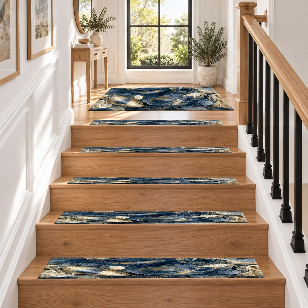Navy Koi Fish Swirls non-slip stair mat