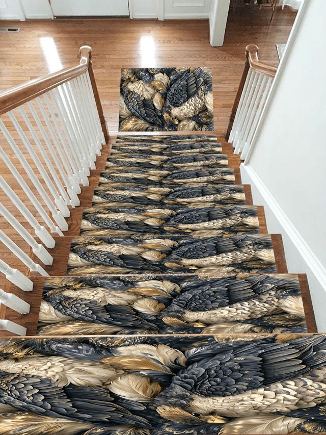 Gray Eagles Feather Pattern non-slip stair mat