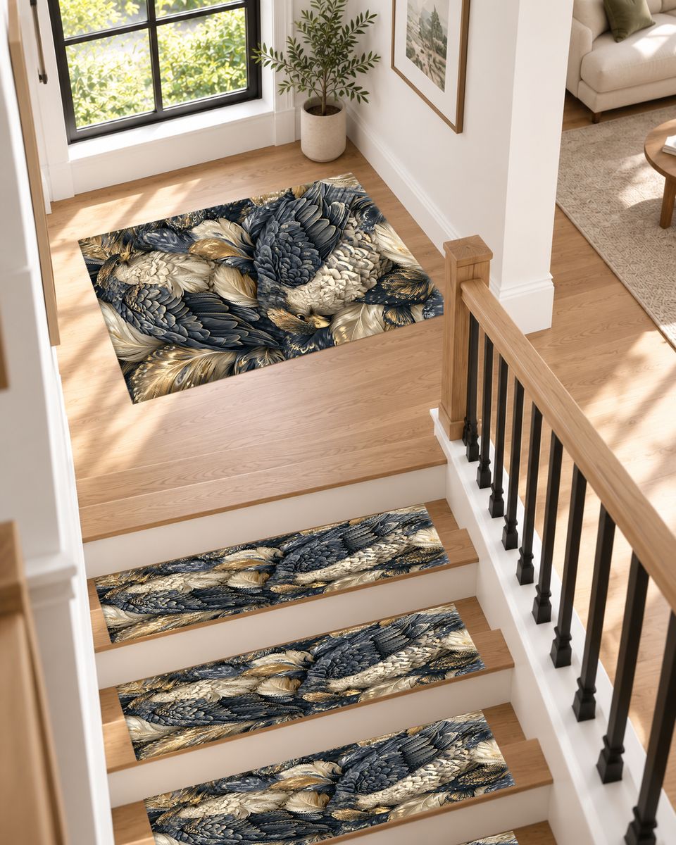 Gray Eagles Feather Pattern non-slip stair mat
