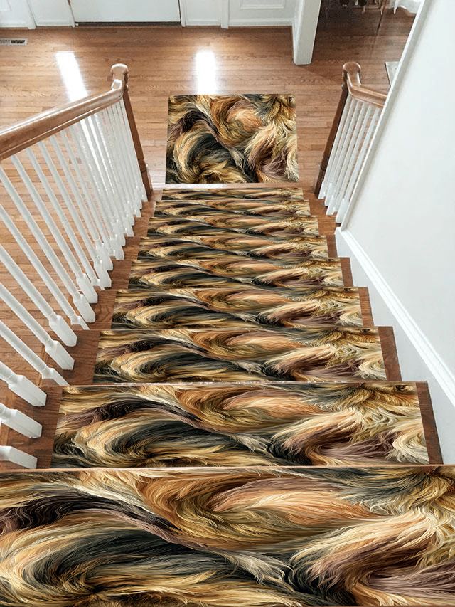 Golden Brown Faux Fur Swirl non-slip stair mat