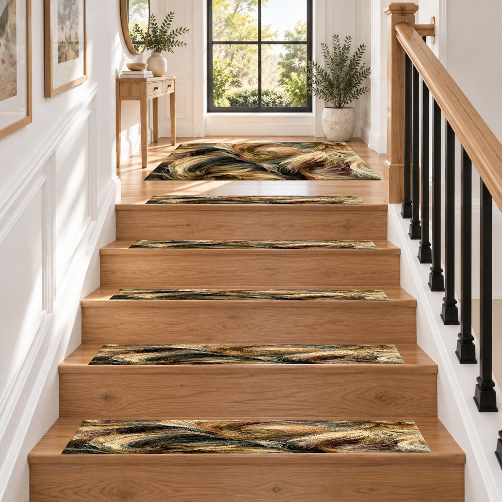 Golden Brown Faux Fur Swirl non-slip stair mat