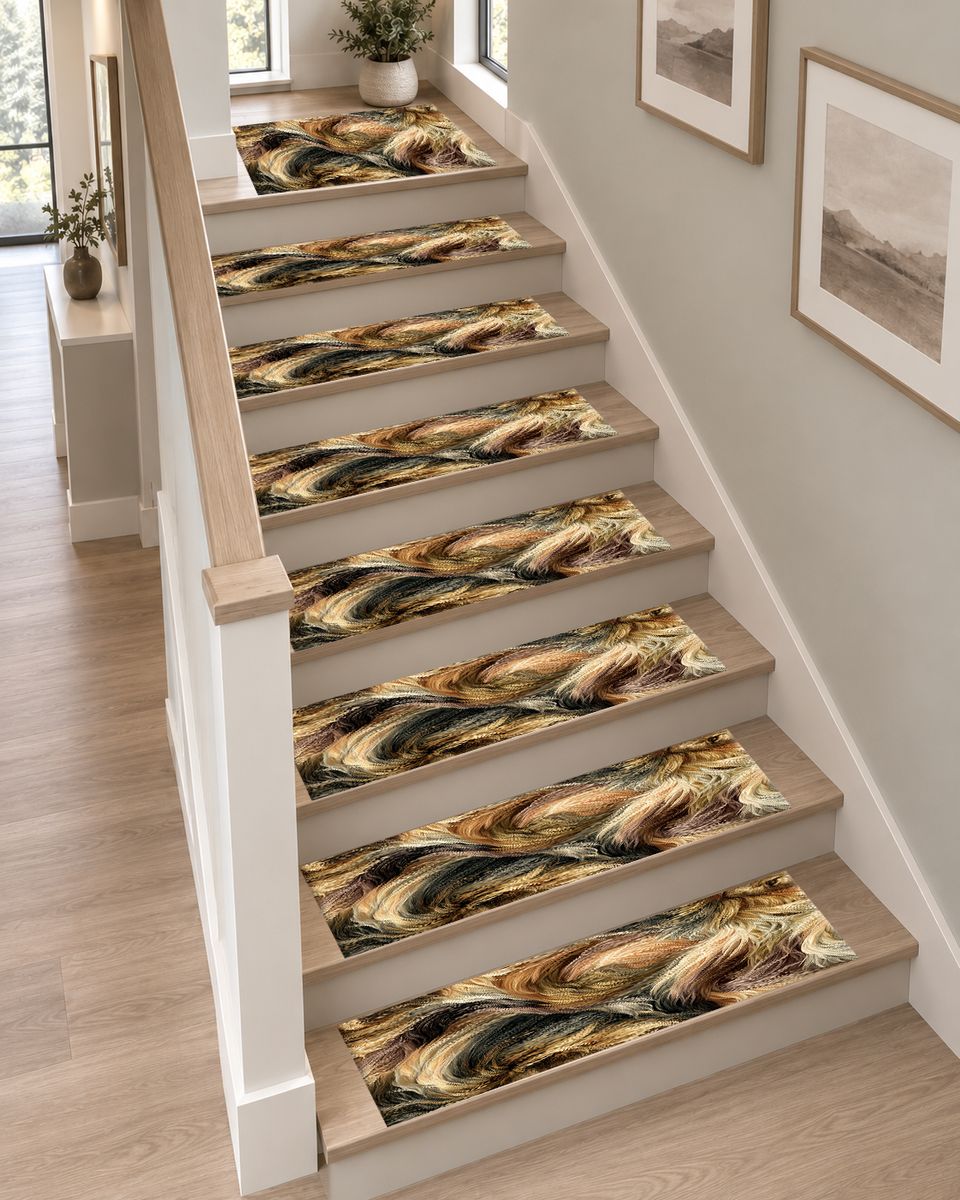 Golden Brown Faux Fur Swirl non-slip stair mat