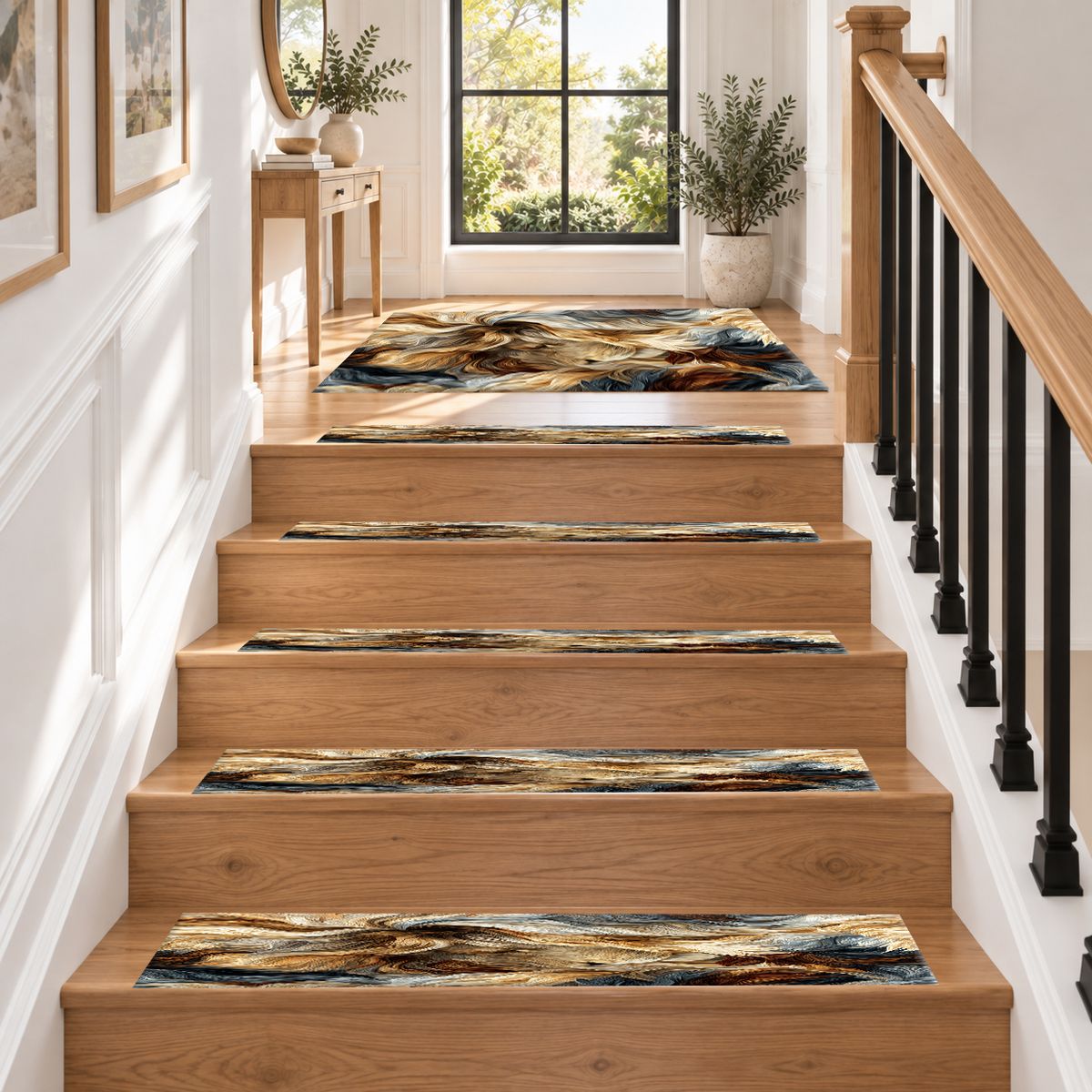 Cream and Black Fur Swirl non-slip stair mat