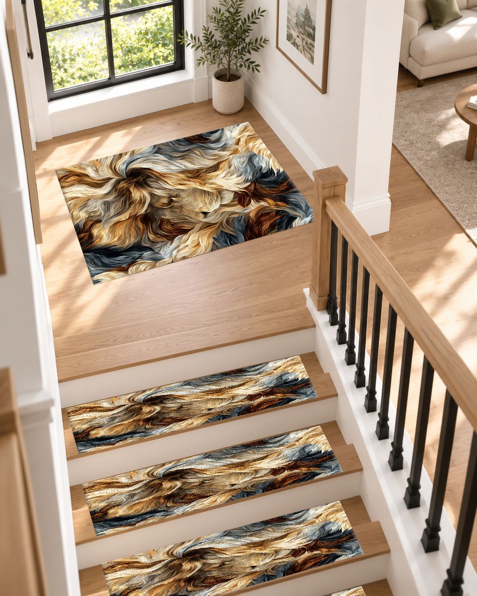 Cream and Black Fur Swirl non-slip stair mat