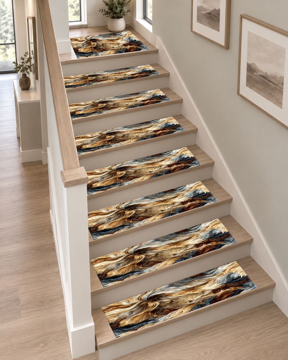 Cream and Black Fur Swirl non-slip stair mat