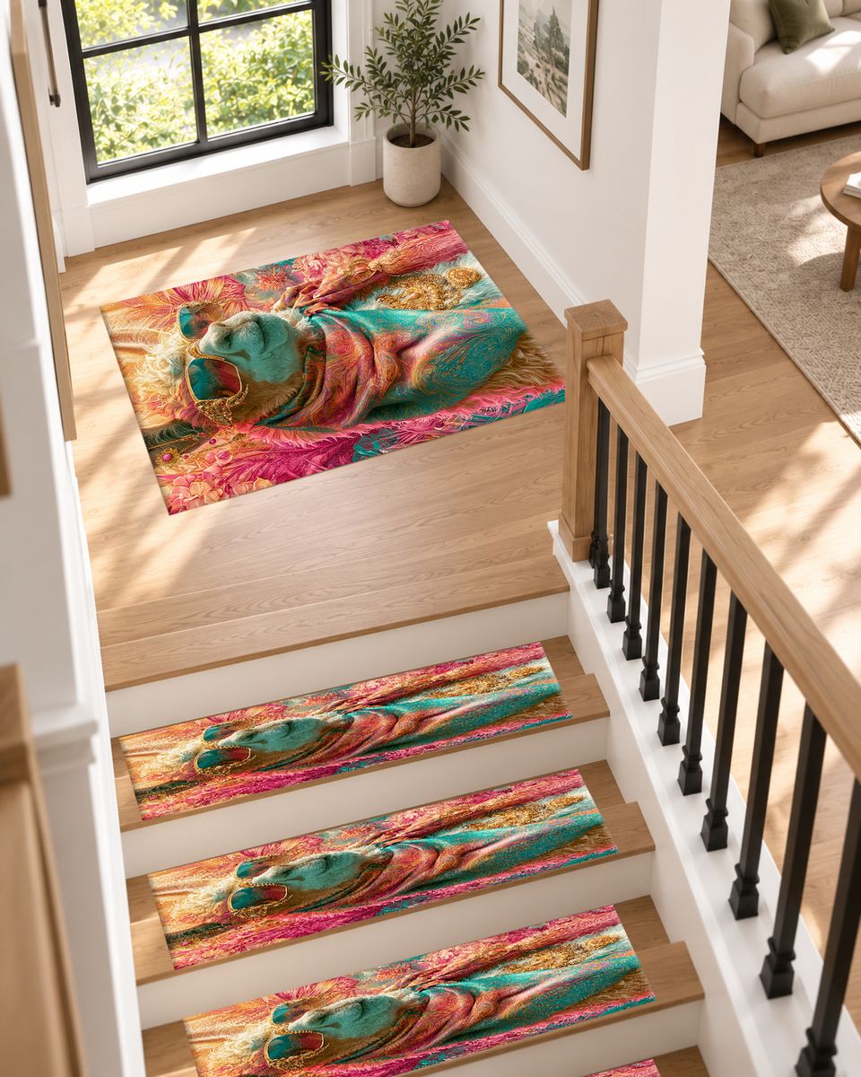 Llama in Pink Scarf Pop Art non-slip stair mat