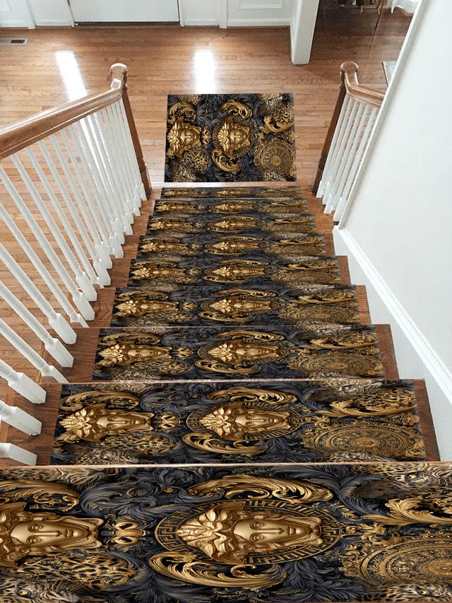 Baroque Gold Medusa and Leopard non-slip stair mat