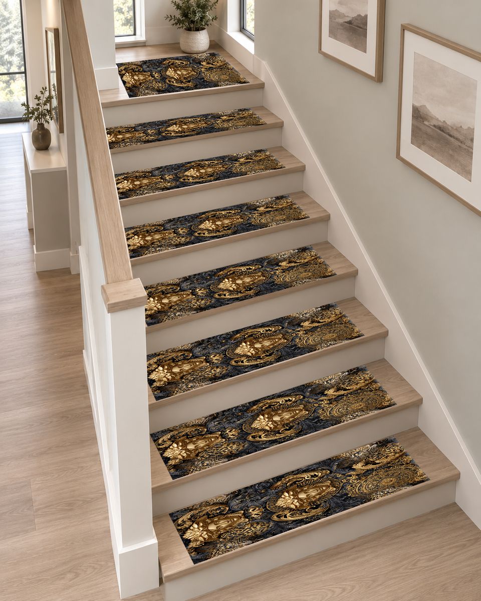 Baroque Gold Medusa and Leopard non-slip stair mat