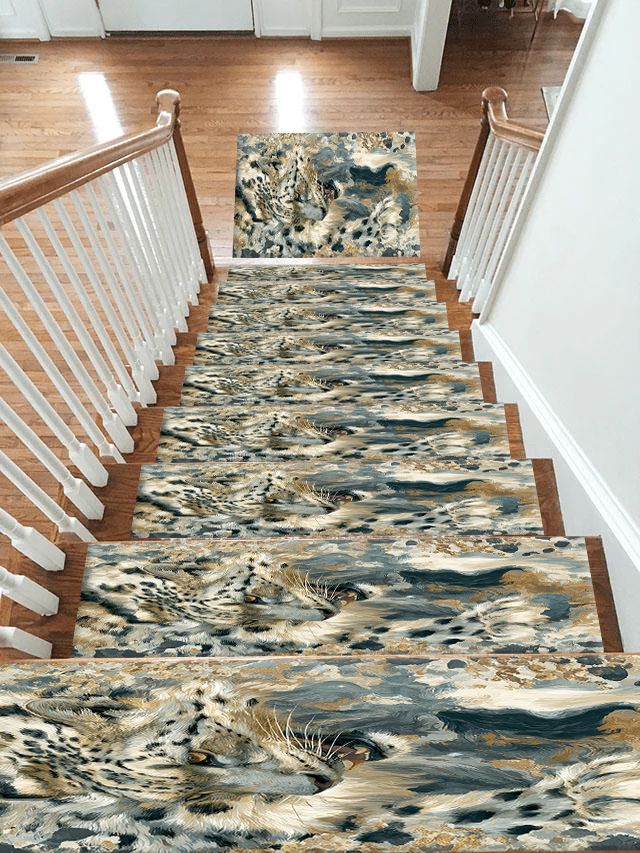 Snow Leopard Abstract Pattern non-slip stair mat