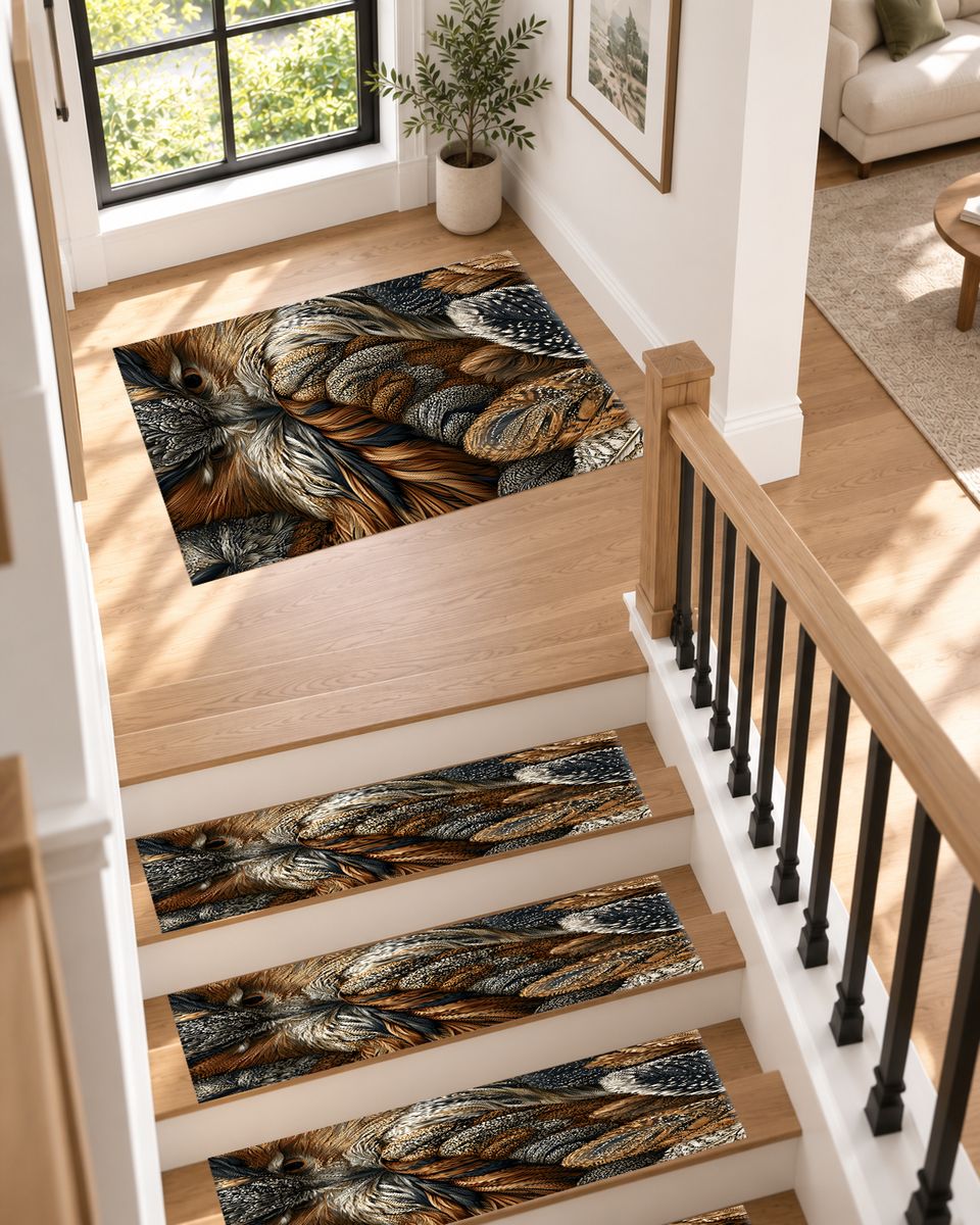 Brown Owl Feather Close Up non-slip stair mat
