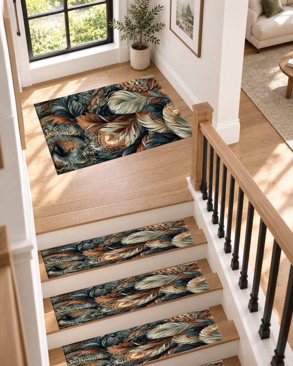Mixed Feathers Earth Tone non-slip stair mat