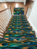 Peacock Feathers Jewel Tone non-slip stair mat