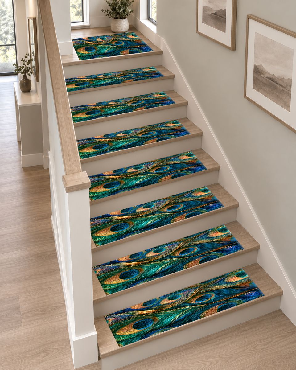 Peacock Feathers Jewel Tone non-slip stair mat