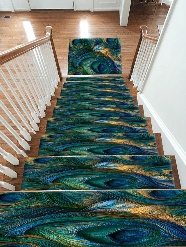 Emerald Peacock Feather Swirl non-slip stair mat