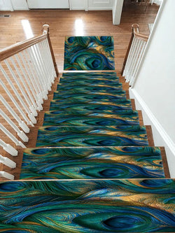Emerald Peacock Feather Swirl non-slip stair mat