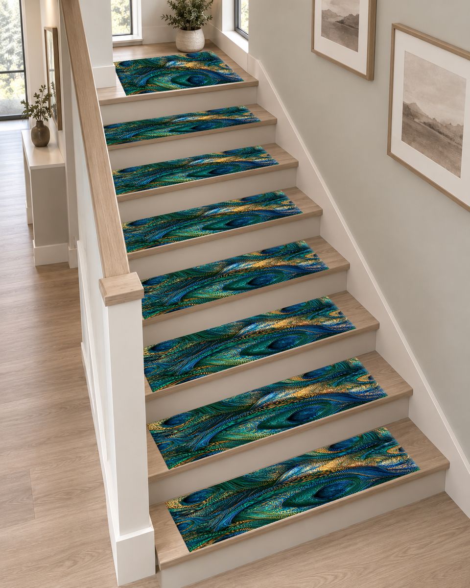 Emerald Peacock Feather Swirl non-slip stair mat