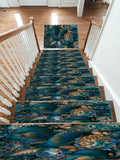 Teal Peacock Floral Garden non-slip stair mat