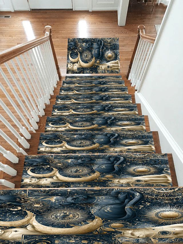Mystical Cats Moon Phases non-slip stair mat
