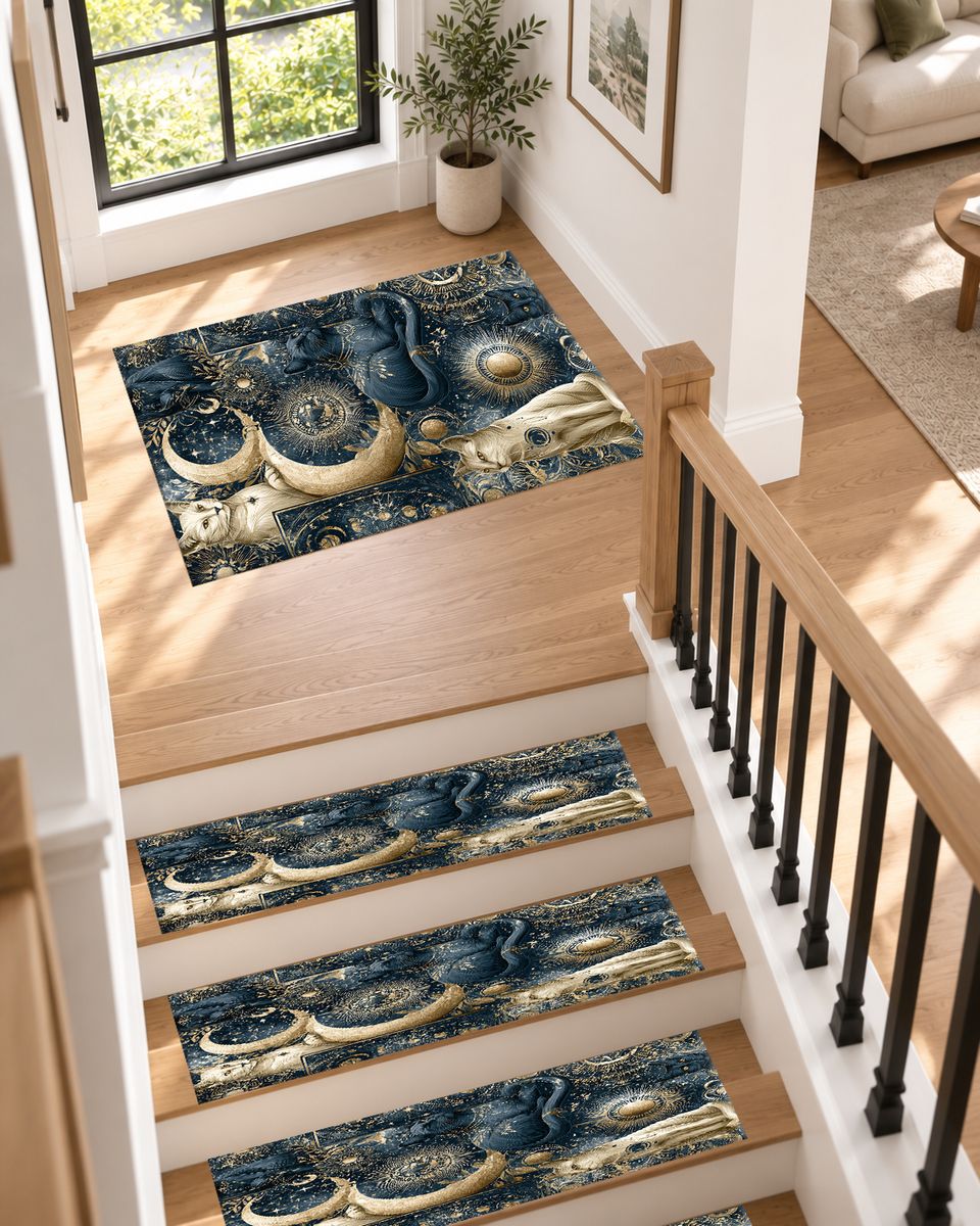 Mystical Cats Moon Phases non-slip stair mat