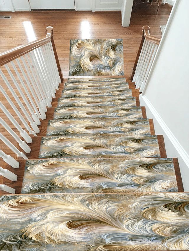 Ivory Feather Swirl non-slip stair mat