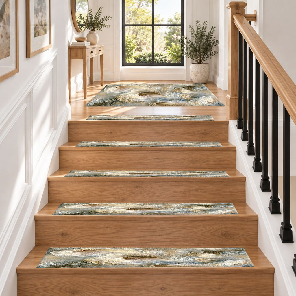 Ivory Feather Swirl non-slip stair mat