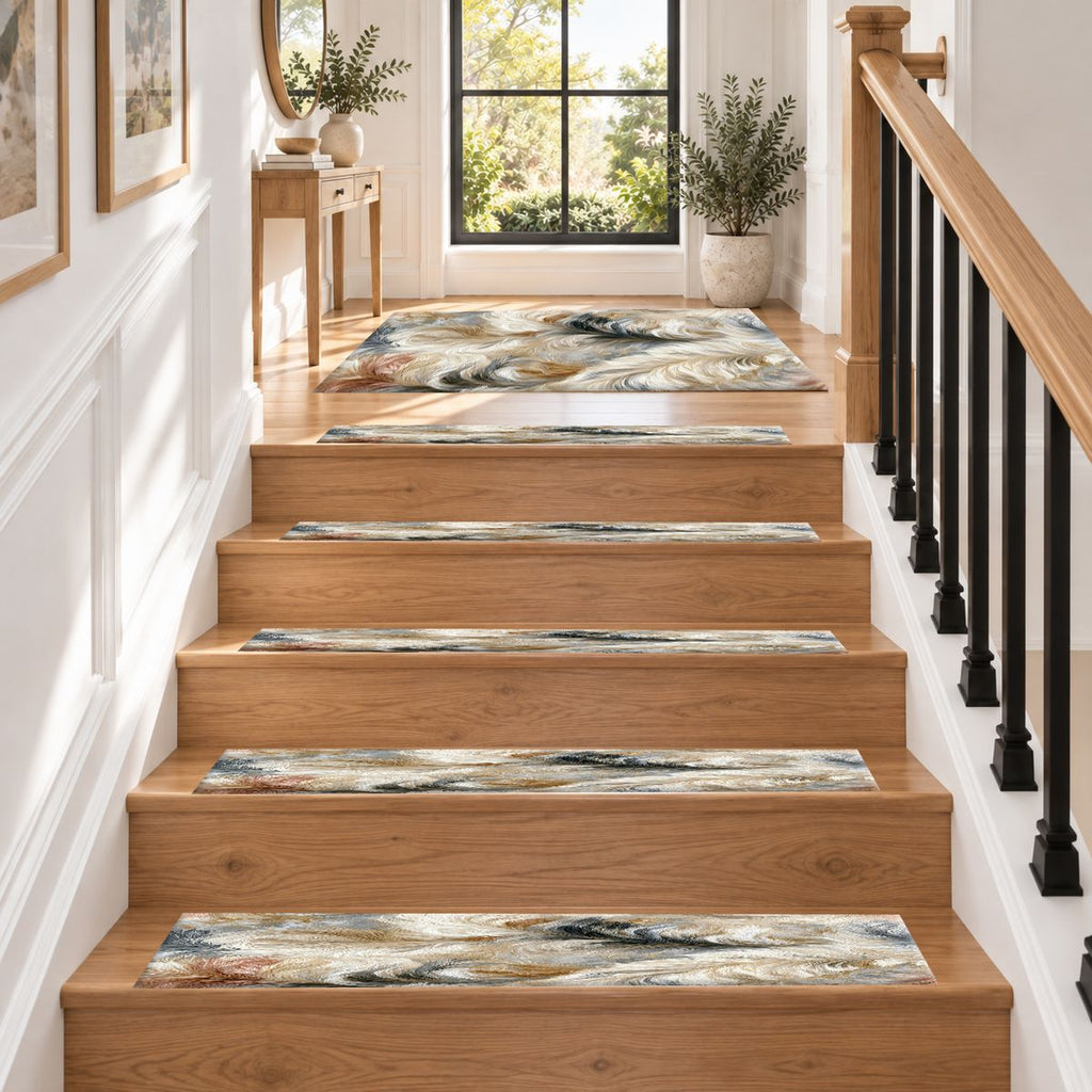 White and Gray Fluffy Fur non-slip stair mat