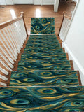 Gold and Teal Peacock Feathers non-slip stair mat