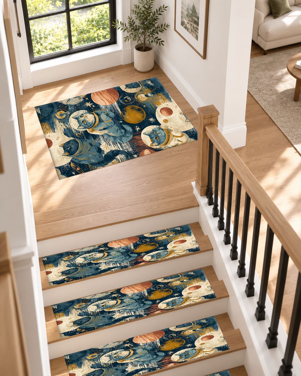 Astronaut Cats in Galaxy non-slip stair mat
