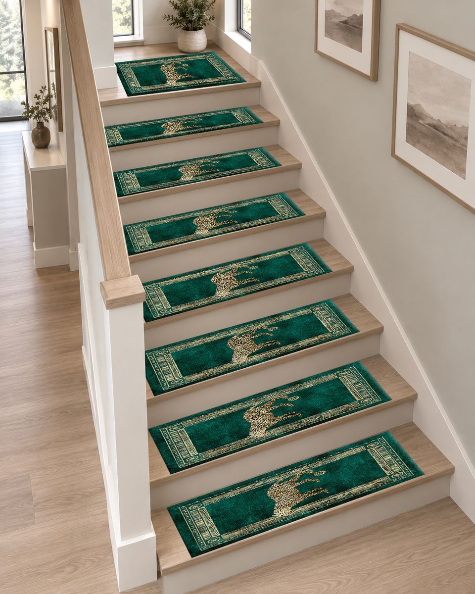 Green Leopard Classic Border non-slip stair mat