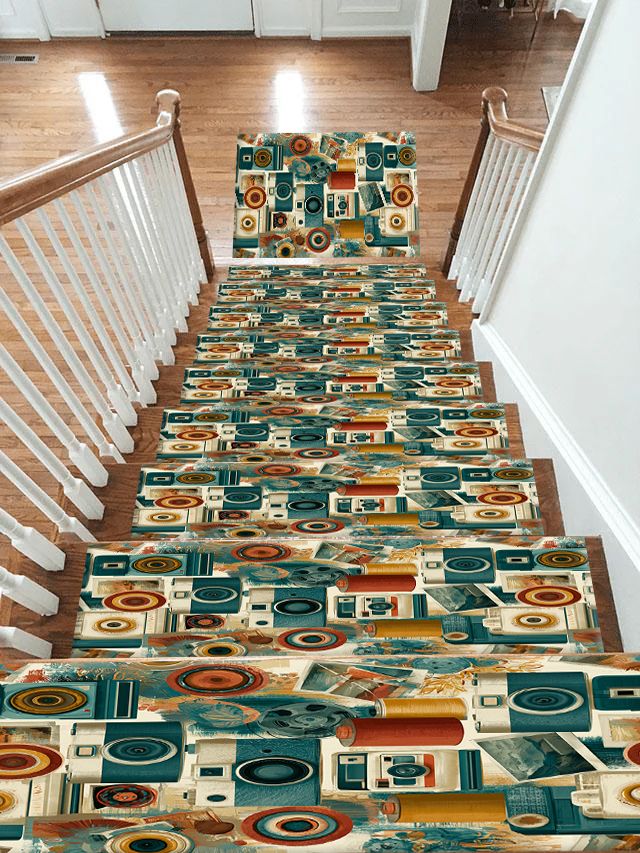 Retro Camera Collage non-slip stair mat