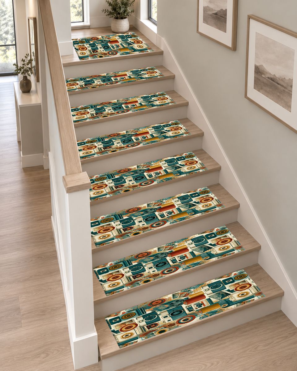 Retro Camera Collage non-slip stair mat
