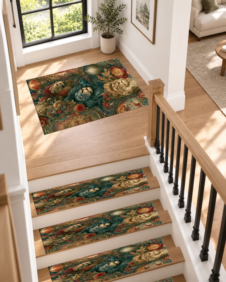 Lions and Roses Tapestry non-slip stair mat
