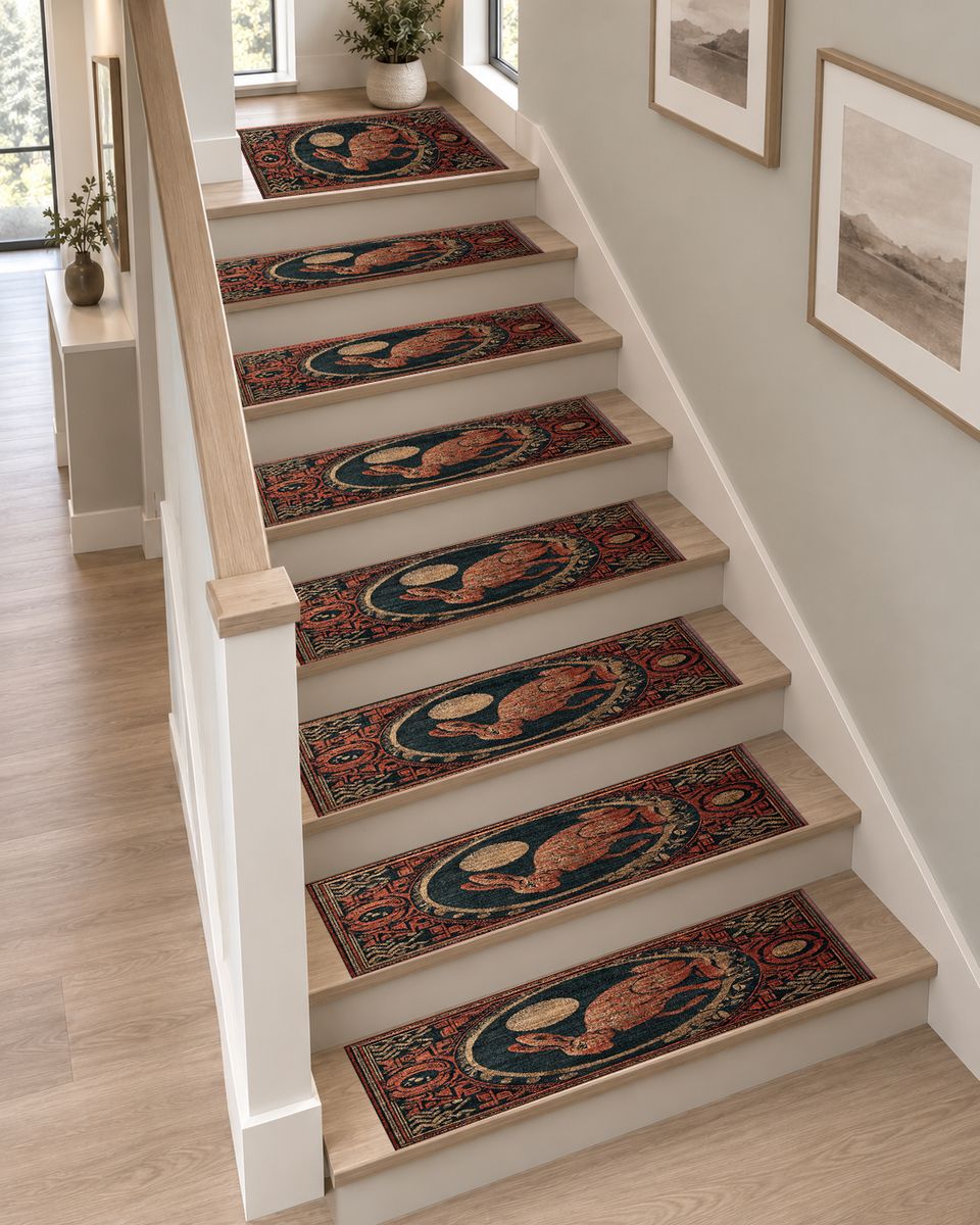 Red Moon Rabbit Folk Medallion non-slip stair mat