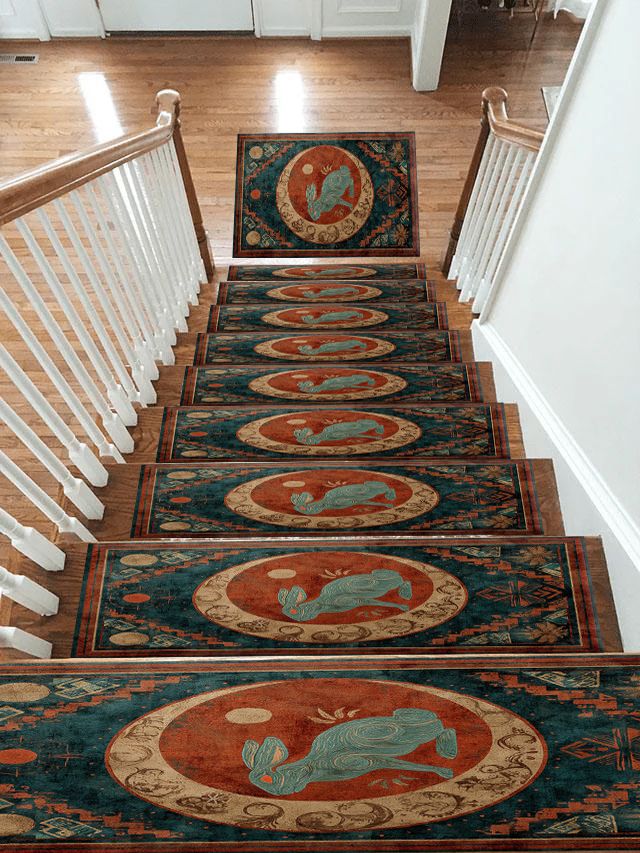 Teal Rabbit Moon Medallion non-slip stair mat