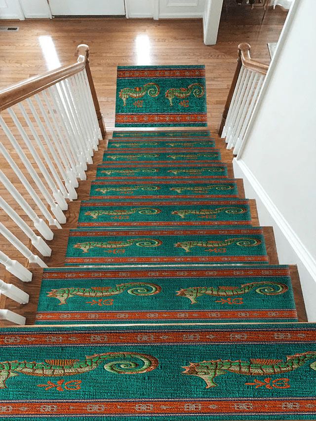 Teal Seahorse Striped Runner non-slip stair mat