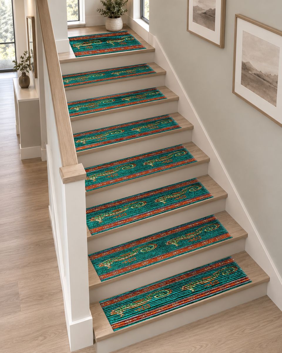 Teal Seahorse Striped Runner non-slip stair mat